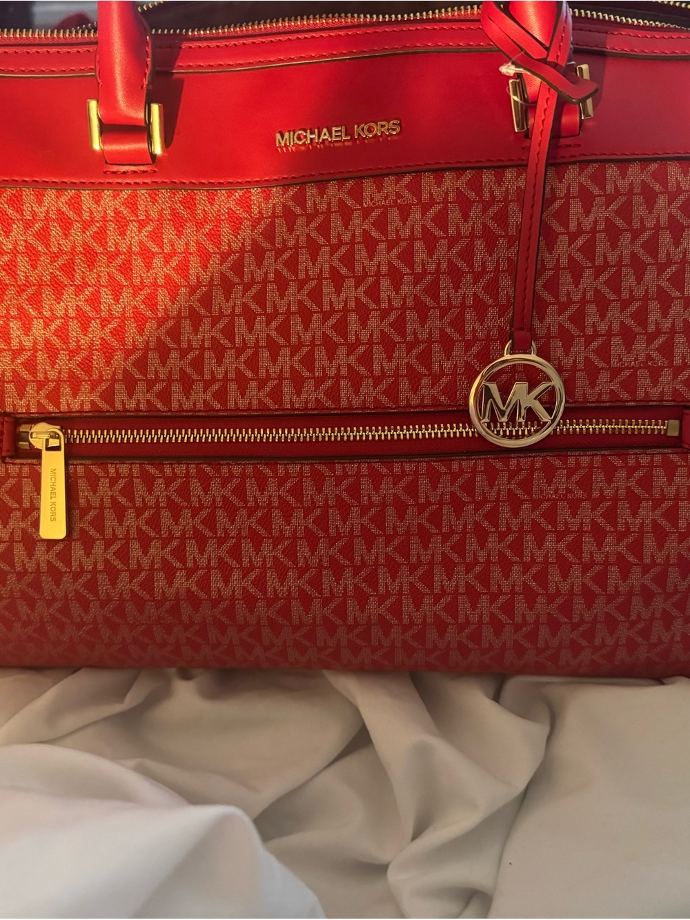 Michael Kors Red MK Logo Tote with Gold Hardware